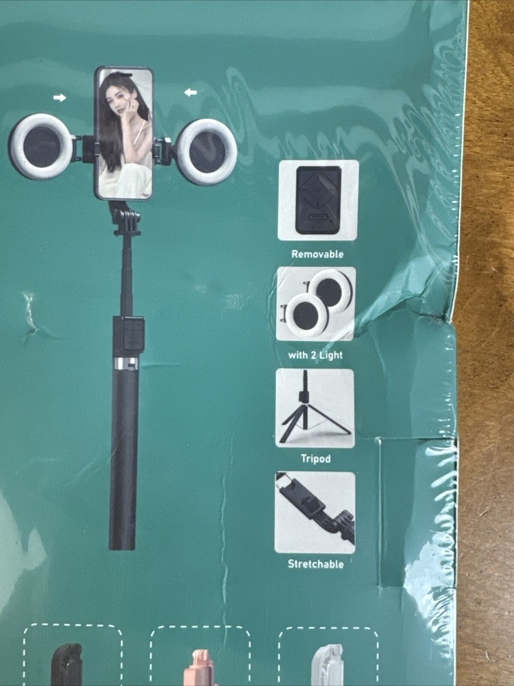 Imoli Selfie Stick Tripod W/ Remote Control. Bluetooth Stretchable 2 Lights Pink