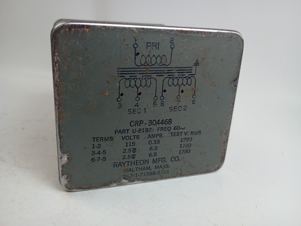 1 Raytheon Power Transformer -Tests Good-part #U-8192-  2A3s