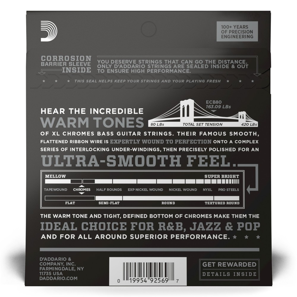 D'Addario ECB80 Bass Guitar Strings, Light, 40-95, Long Scale