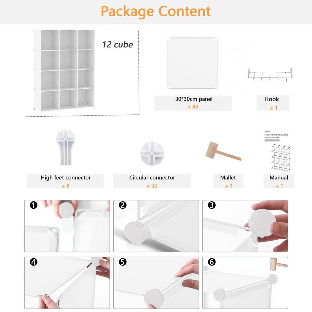 Cube Storage Organizer Storage 12 Cube Bookshelf DIY Plastic Closet Clothes S...