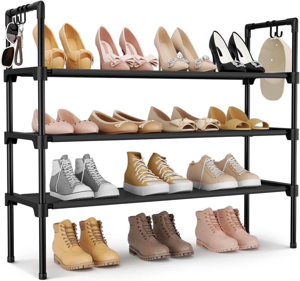 Long Shoe Rack - 3 Tier Shoe Organizer for Closet, Entryway, Garage - Stackable