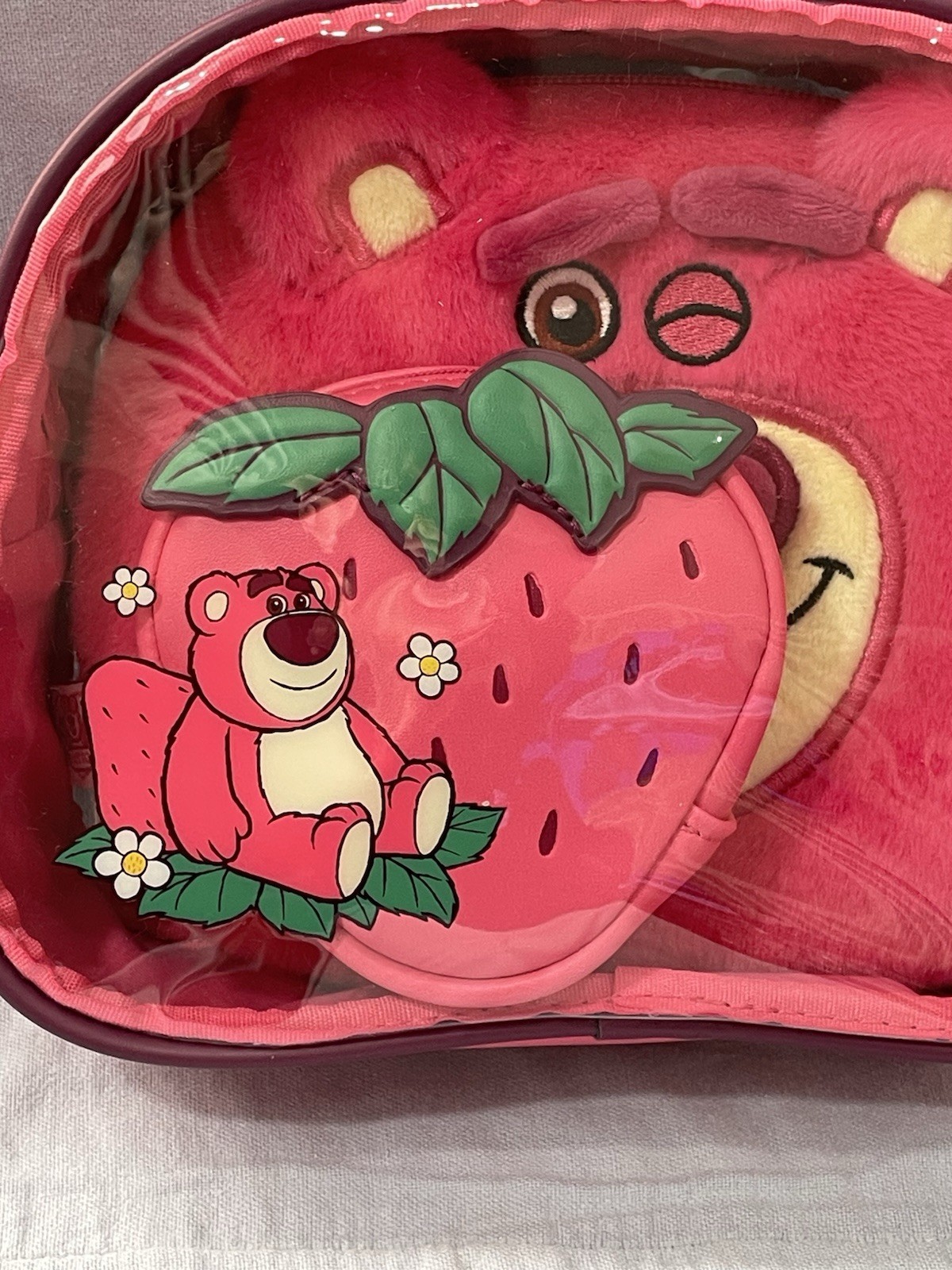 NEW Walt Disney Parks Pixar Toy Story 3 Lotso 3-Piece Makeup Travel Cosmetic Bag