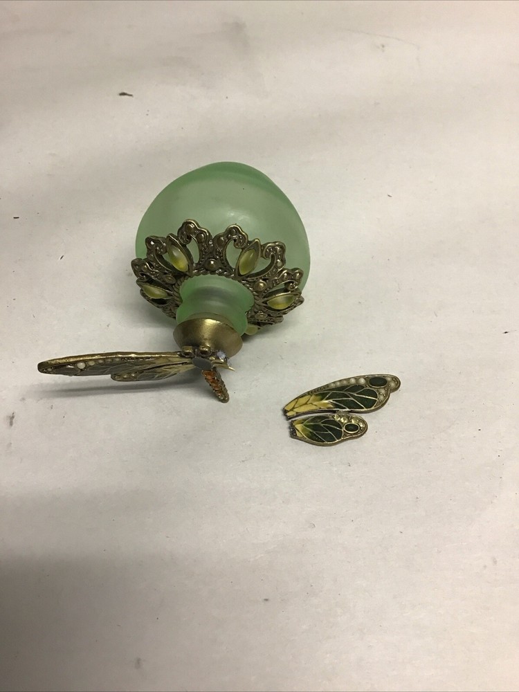 Dragonfly Empty Refillable Glass Perfume Bottle Green Beautiful 3” *READ*