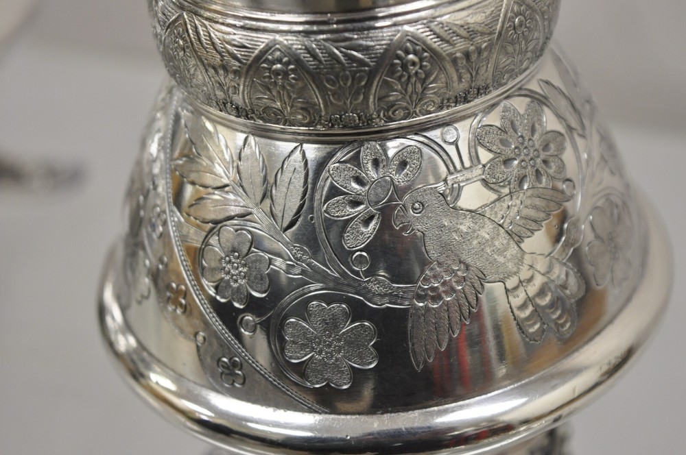 Antique Simpson Hall Miller 2076 Bird Engraved Silver Plated 4 Pc Tea Set