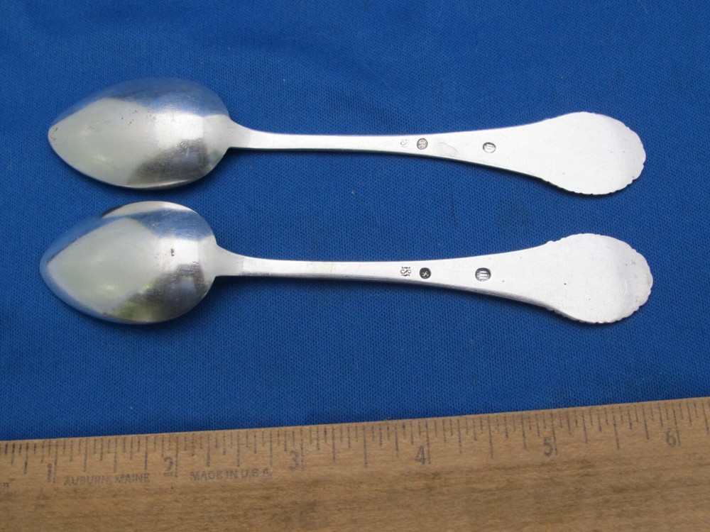 Pair HORSENS Denmark SHELL Pattern TEASPOONS-1930s-5 3/8 Inches