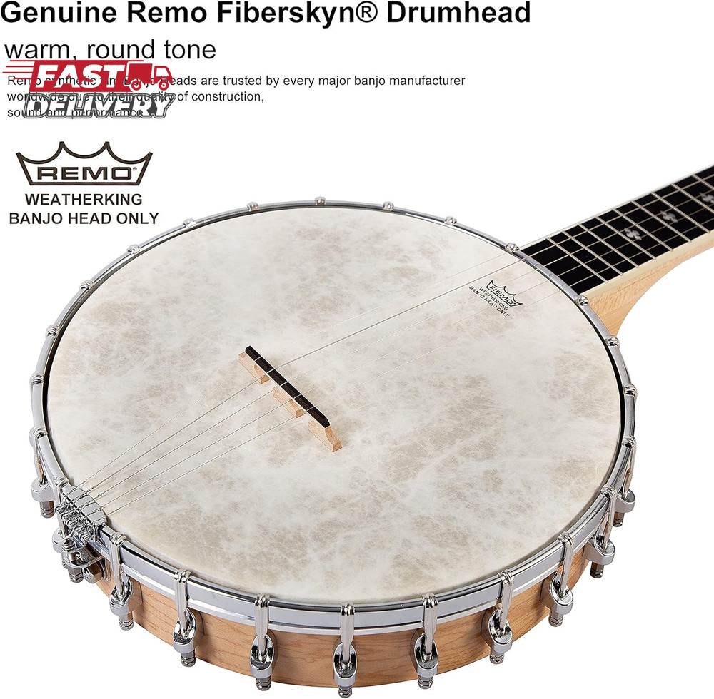 Mulucky 5 String Banjo - Full Size with 24 Brackets, Open Back, Maple Banjo with