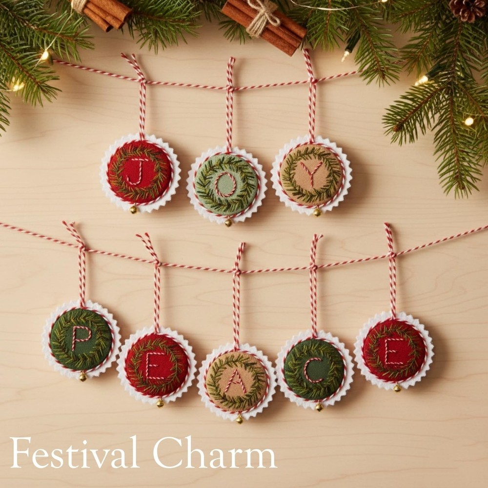 TenDawn Personalized Christmas Embroidery Medium, Customizable Wreath Set
