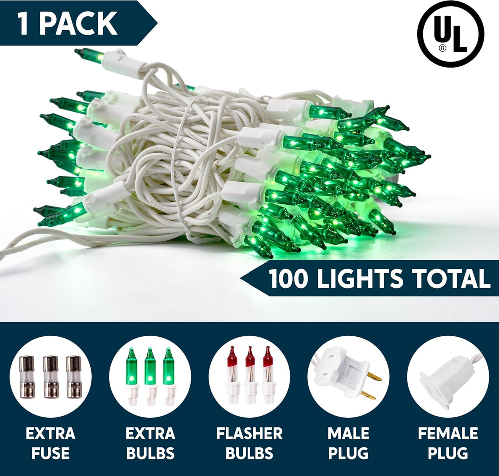 Christmas String Lights Indoor,100 Count Mini Green Light,21.4 FT Lighting