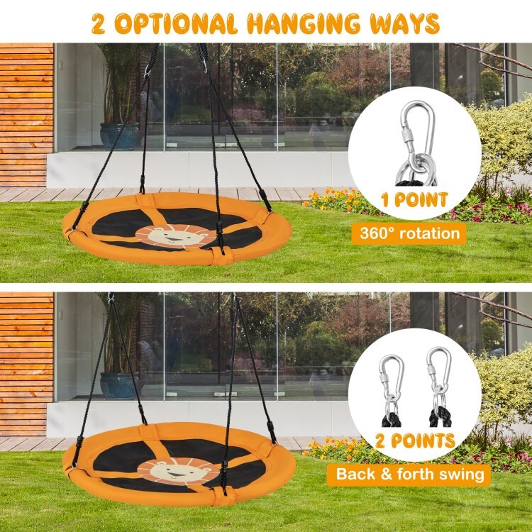 40" Outdoor Round Saucer Tree Swing WaterProof w/Adjustable Ropes & Carabiners