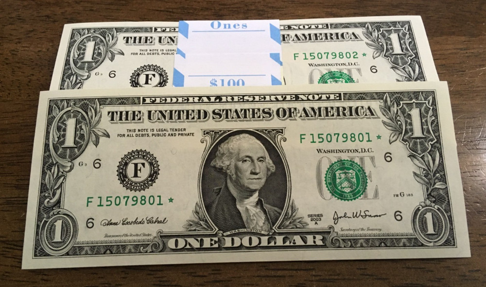 Two 2003 A One Dollar ATLANTA DISTRICT UNCIRCULATED consecutive STAR NOTES