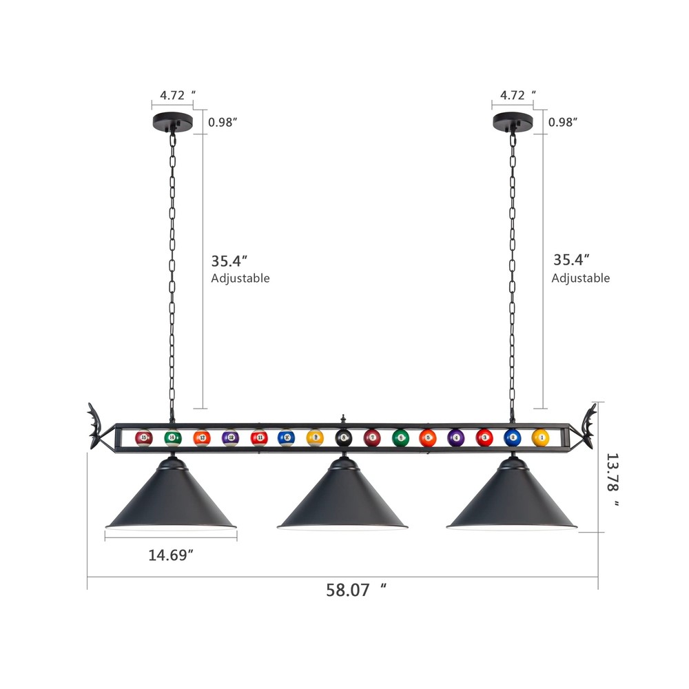 Pool Table Light, 58" Billiard Light for 7' 8' 9' Pool Table, Hanging Billiar...