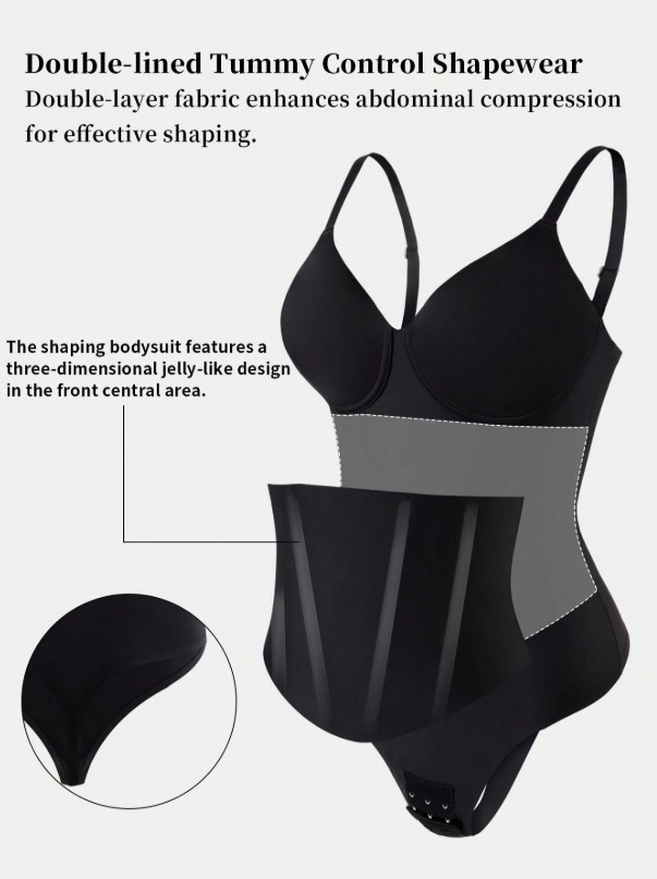 Seamless Double Layer Compression Waist Shaping Bodysuit Black