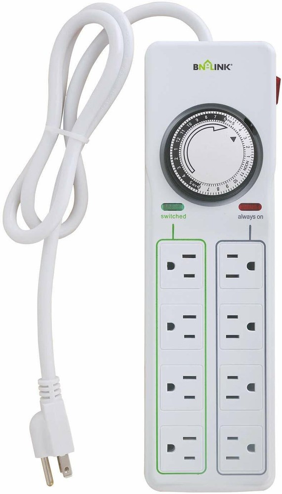 BN-LINK 8 Outlet Surge Protector with Mechanical Timer (4 Timed + 4 Always On)