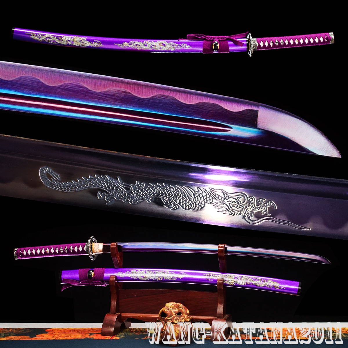All Purple Battle Ready Sharp Deagon Japanese Samurai Katana Sword 1095Steel