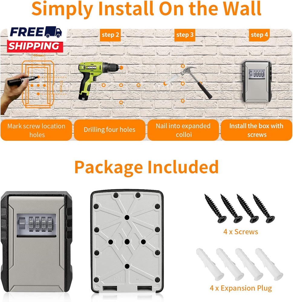 UPGRADE Extra Large Capacity Key Lock Box Weatherproof Wall Mount Key Box