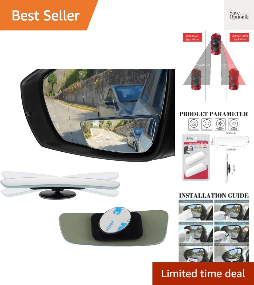 Blind Spot Mirror, Rectangular Shaped HD Glass Frameless Convex Rear View Mir...