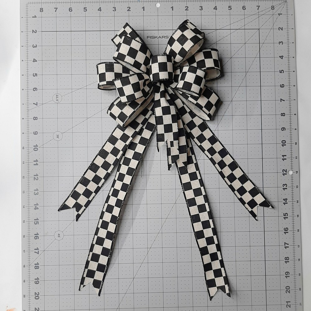 Wreath Bow, Black and White Check, Small
