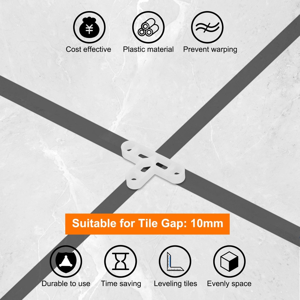 200Pcs Wall Floor Tile Plastic T-Shape Spacers Tiling Tools 10mm 3/8" White