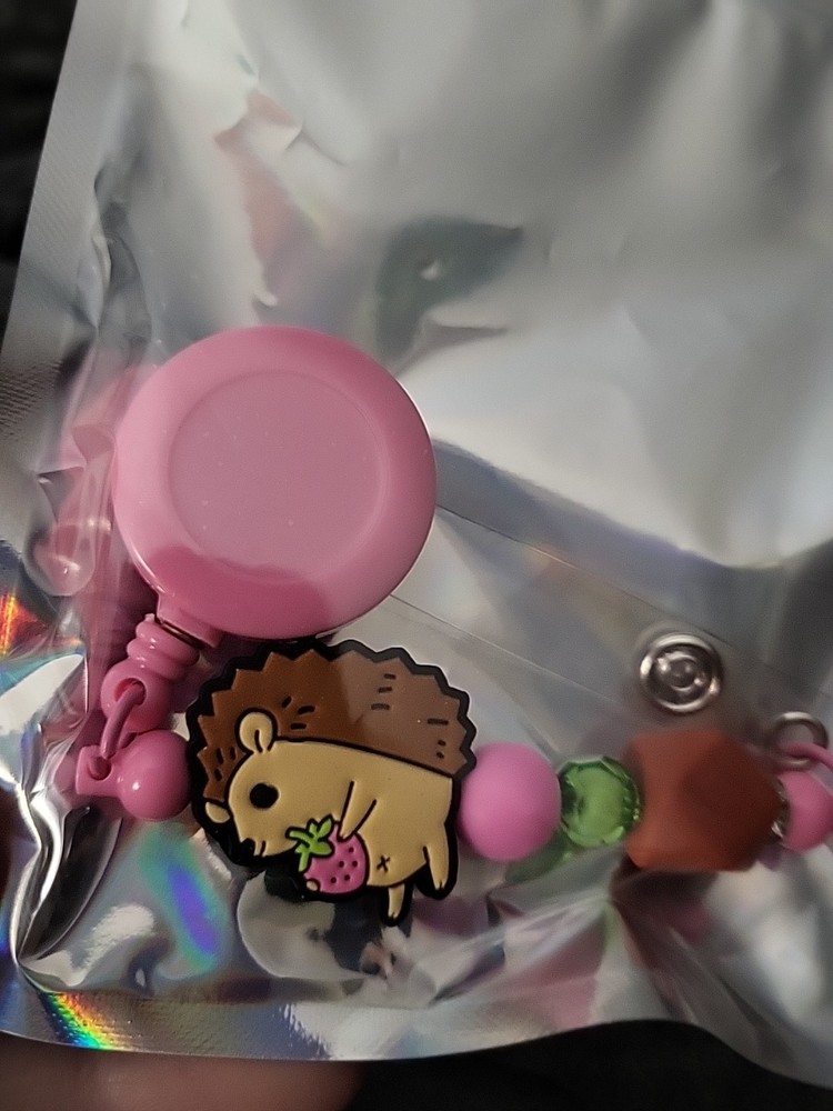 Hedgehog  Pink Badge Reel