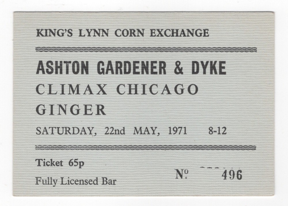 Ashton Gardener & Dyke Status Quo CBB 5/22/71 Kings Lynn UK Rare Ticket Stub!