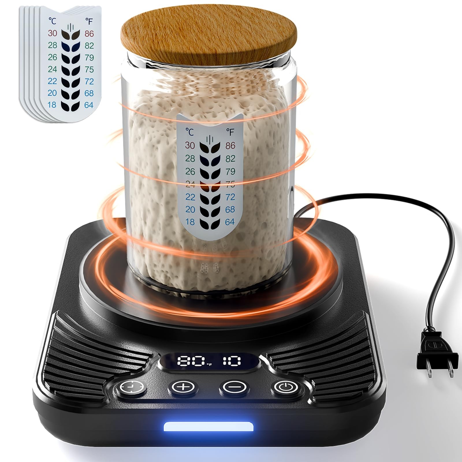 Sourdough Starter Warmer with Temp Strips - Precise Thermostat (70-110°F), In...