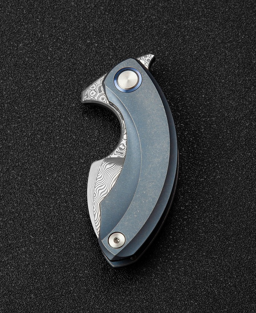 Bestech Strelit Framelock Folding Knife Damascus Steel Blade Titanium Handle