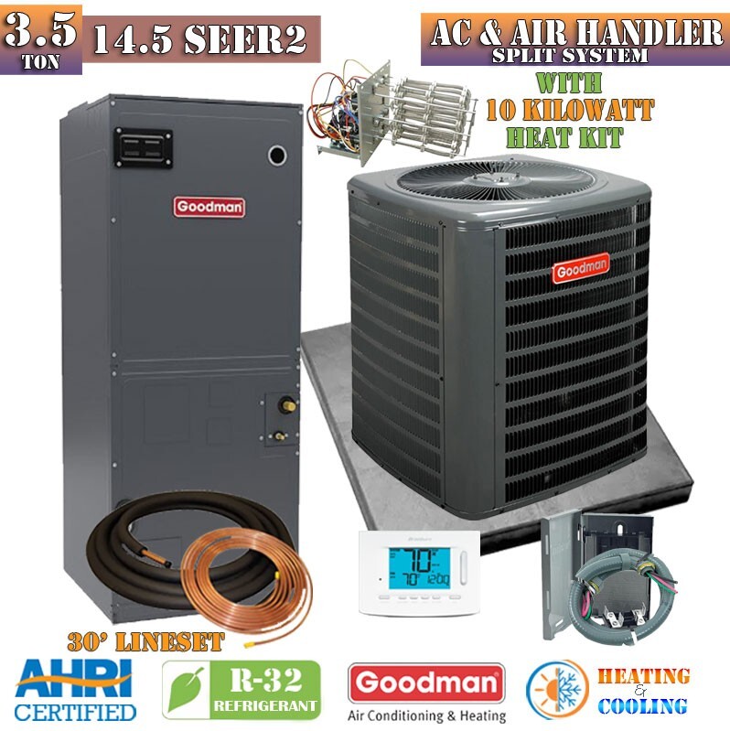 Goodman 3.5 Ton 14.5 SEER2 Central Air Conditioning Split System + Install Kit