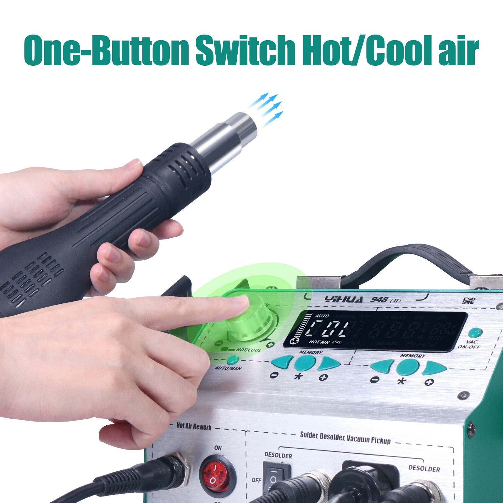 YIHUA 948-II Desoldering Suction Gun Heat Air Gun Soldering Iron Rework Station