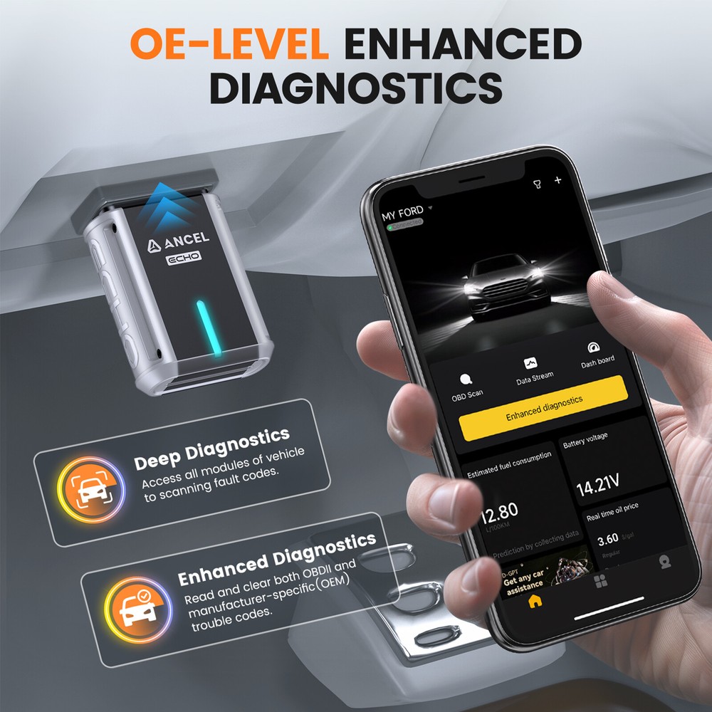 ANCEL Echo OBD2 Scanner Bidirectional All System Diagnostic Tool Oil Reset EPB
