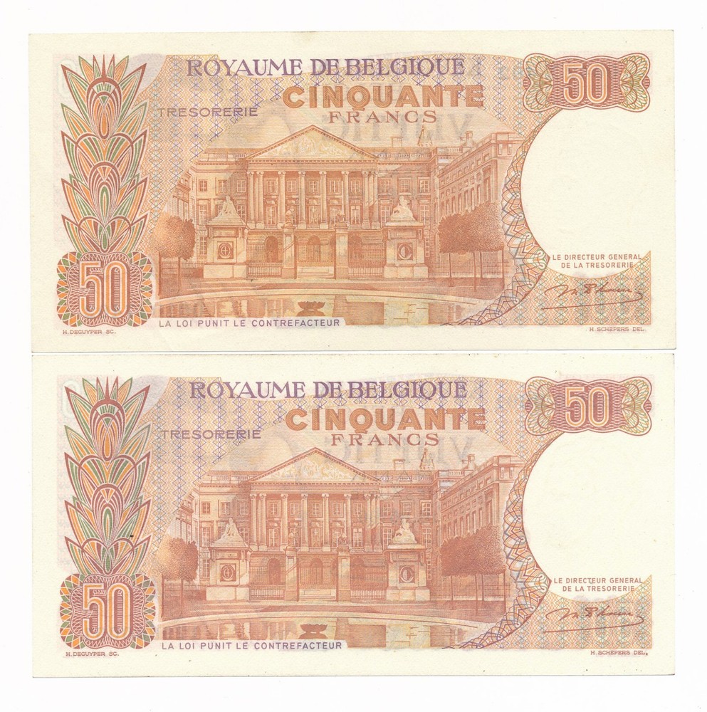 Belgium 50 Francs 1966 P. 139 aUnc Notes - 2 Notes -