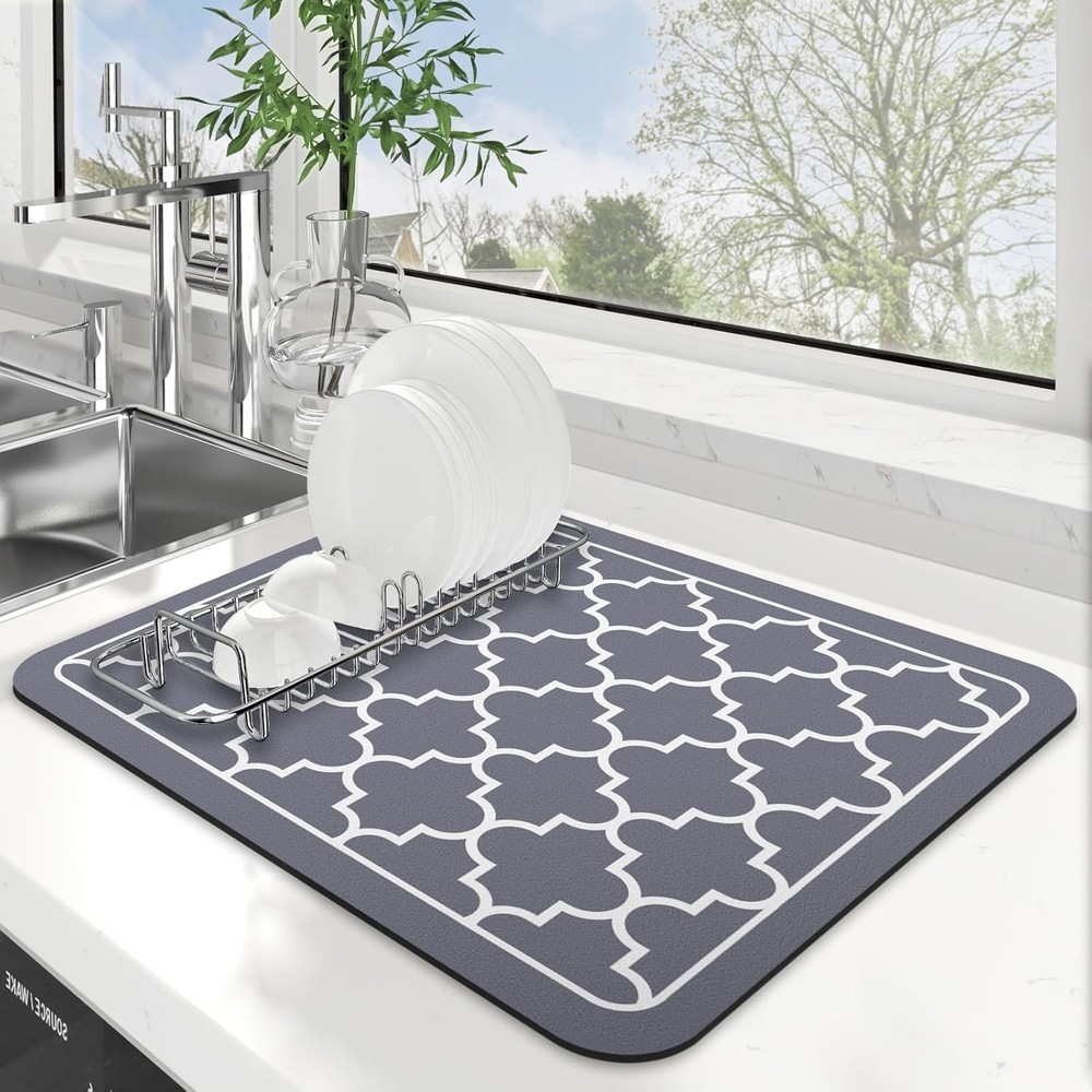 WISELIFE Super Absorbent Dish Drying Mat 15x18 Grey