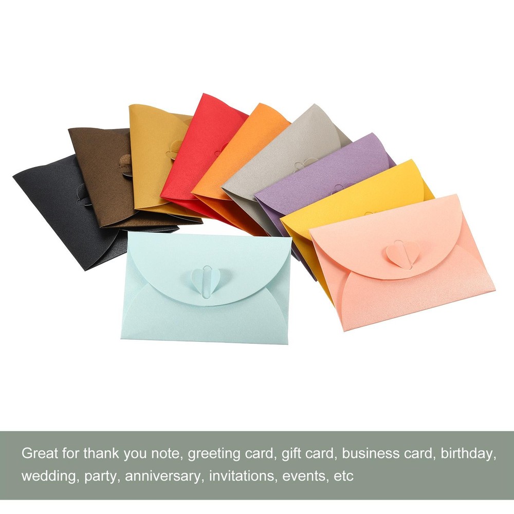 50 Pack Mini Envelopes, Heart Shaped Clasp Small Card Holder(Multicolor)