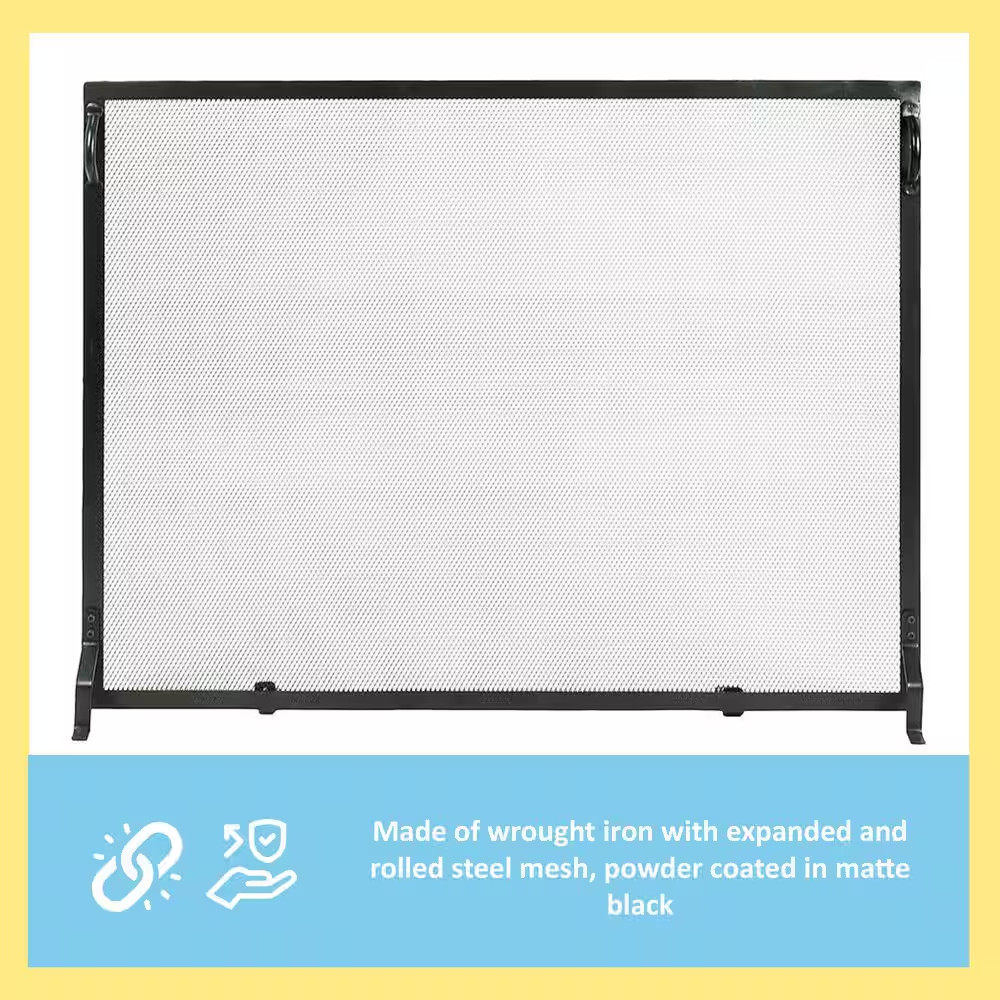 50 In. L Matte Black 1-Panel Plain by Design Flat Fireplace Screen
