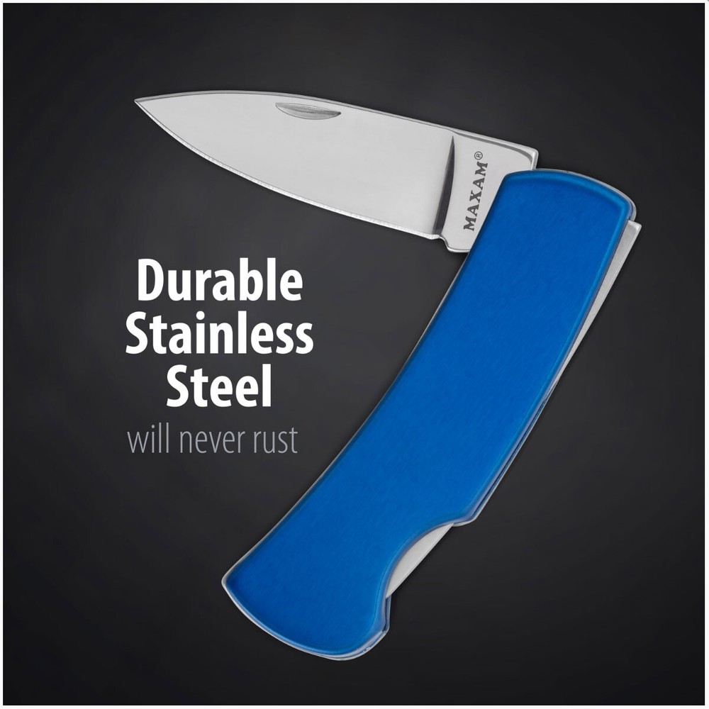 POCKET KNIFE Small Blue 3-1/2" Lockback Smooth Handle Engravable Wedding Gift