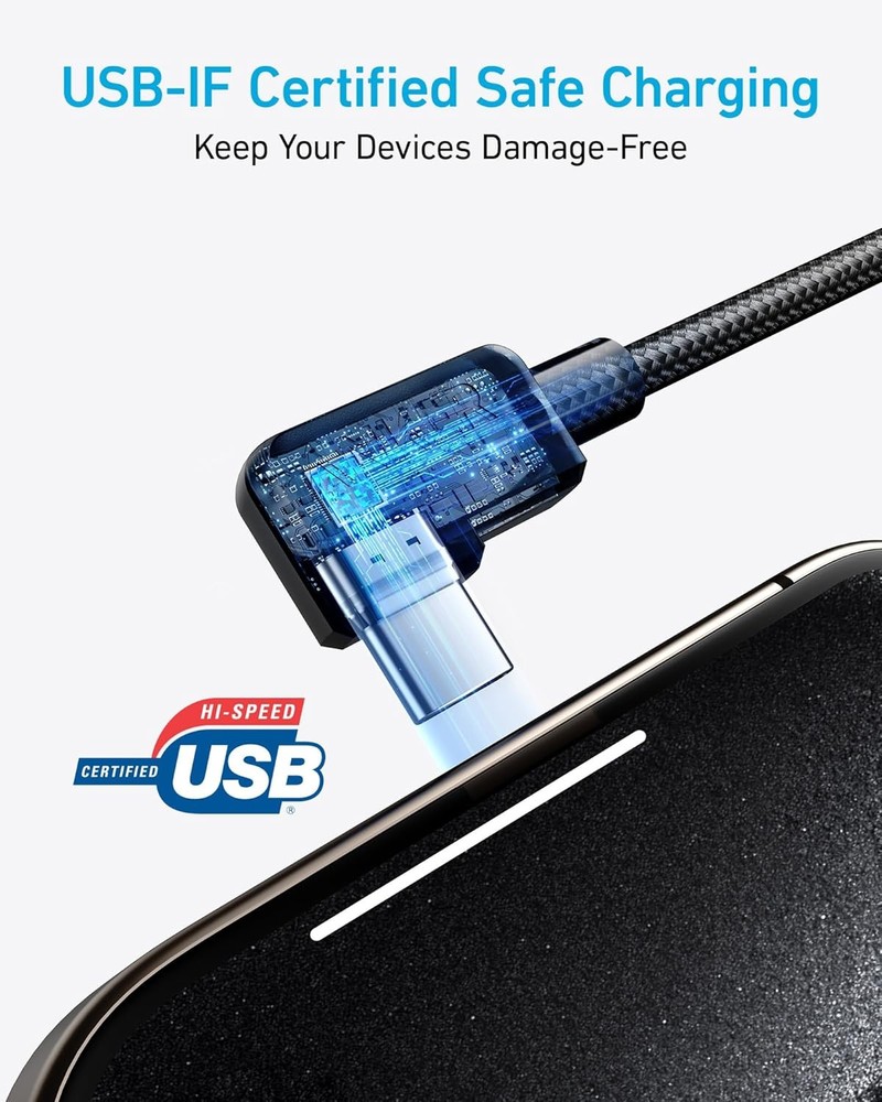 Anker Cable [2 Pack 6FT], Right Angle USB A to USB C Braided Cable, Durable 90 D