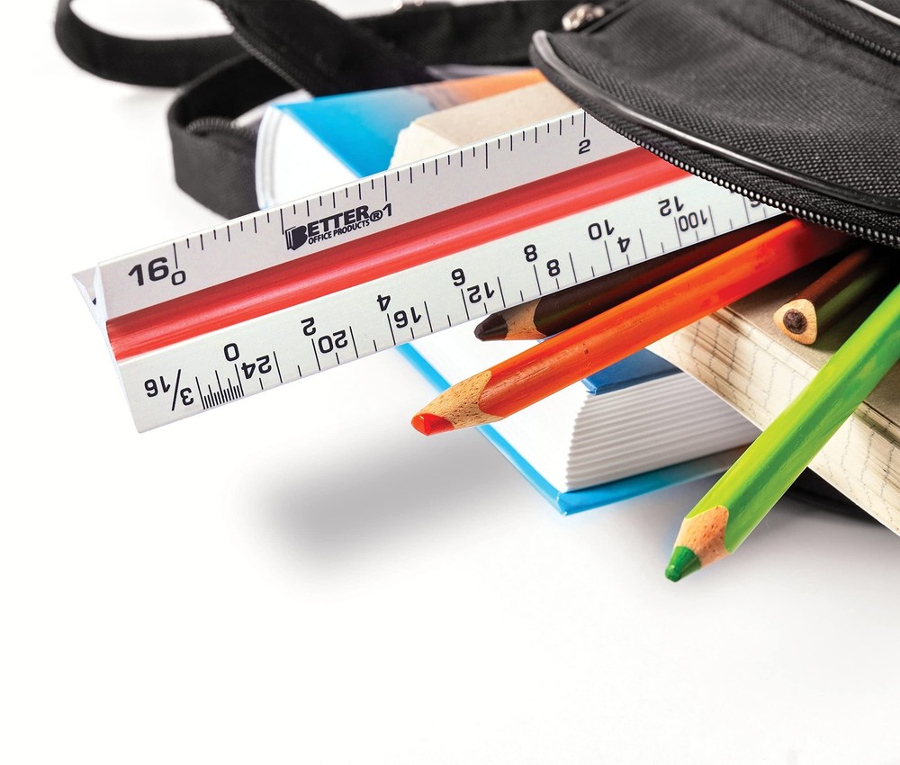 Triangular Ruler, 12 Inch Metal, Triple Sided Color Coded, Imperial Scale, Dr...