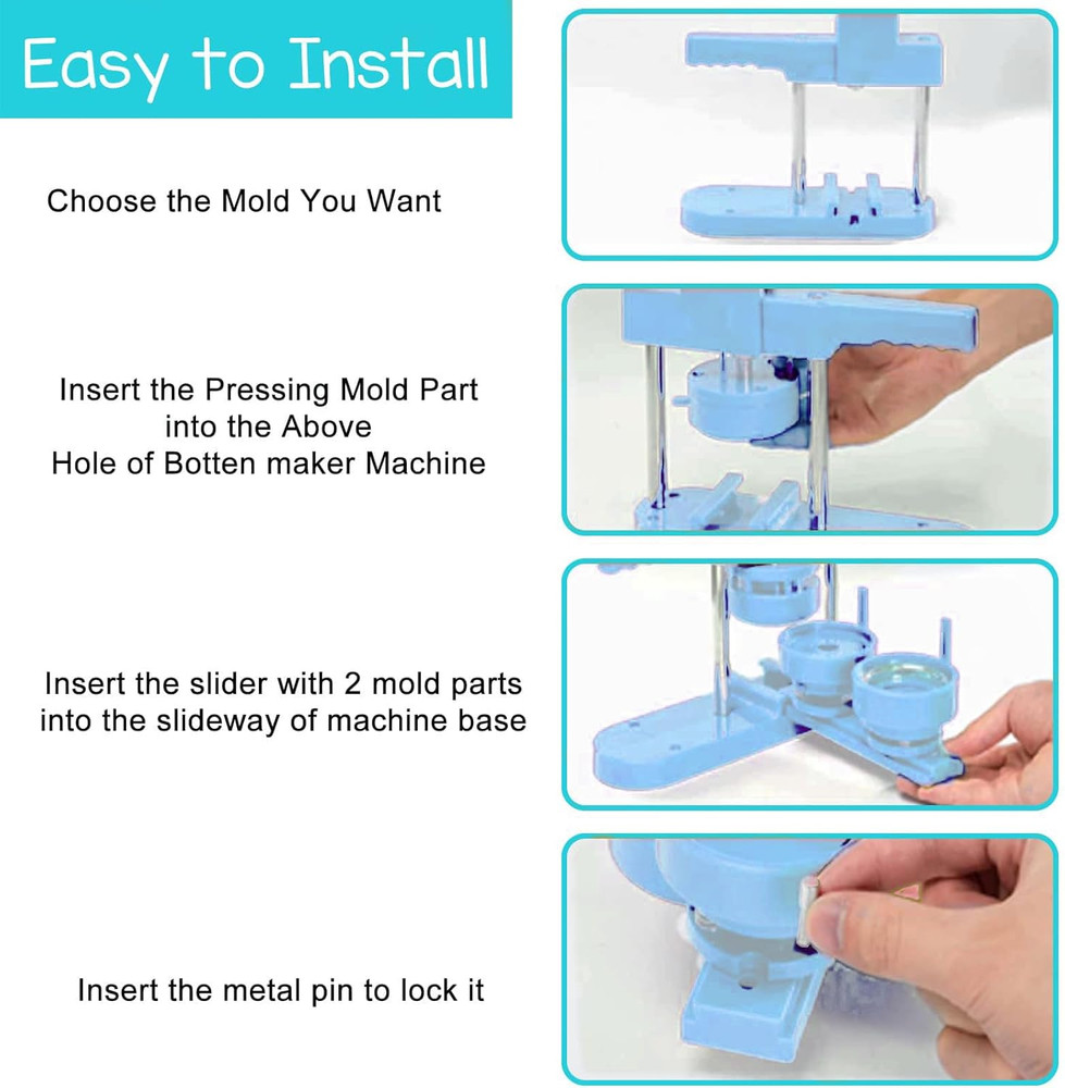 DIY Button Maker Kit - 300 Pins & 3 Circle Cutters - Light Blue
