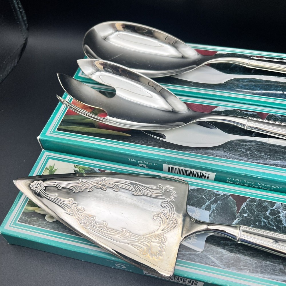 3 Towle Silversmiths Beaded Stainless Silver Serving Spoon Fork Pie Germany