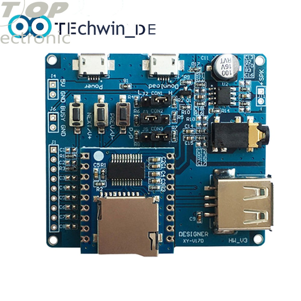 Mini MP3 Serial Voice Control Module MCU IO Control SD/TF Card Sound Module