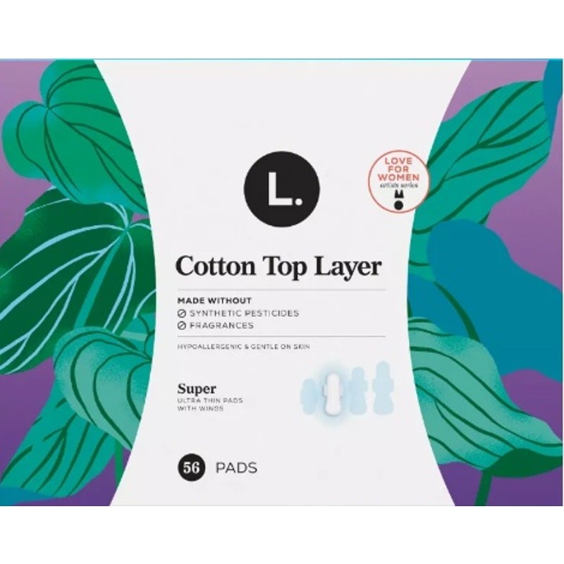 L. Ultra Thin Pads With Wings Super Absorbency Organic Cotton Top Layer 56 ct
