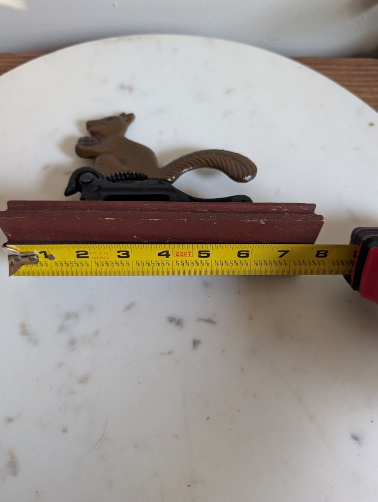 Vintage Squirrel Metal Nutcracker Wood Base Hand Painted
