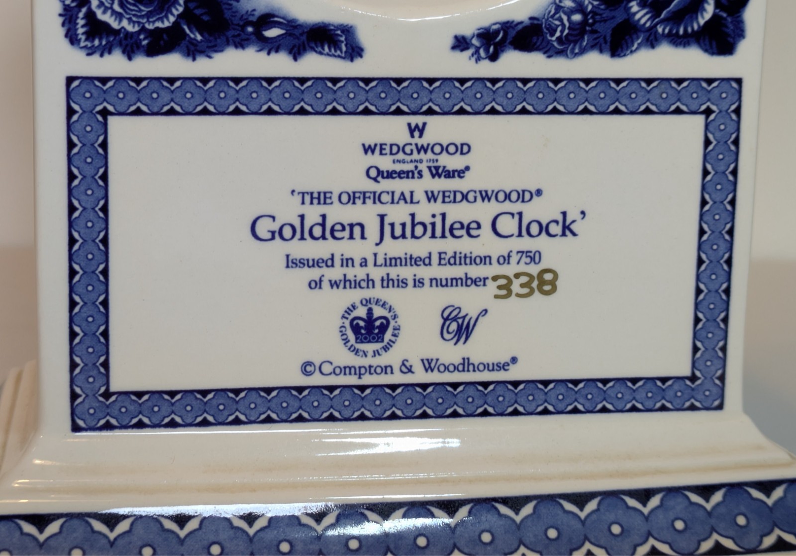 Wedgwood Queens ware Golden Jubilee Clock 338/750