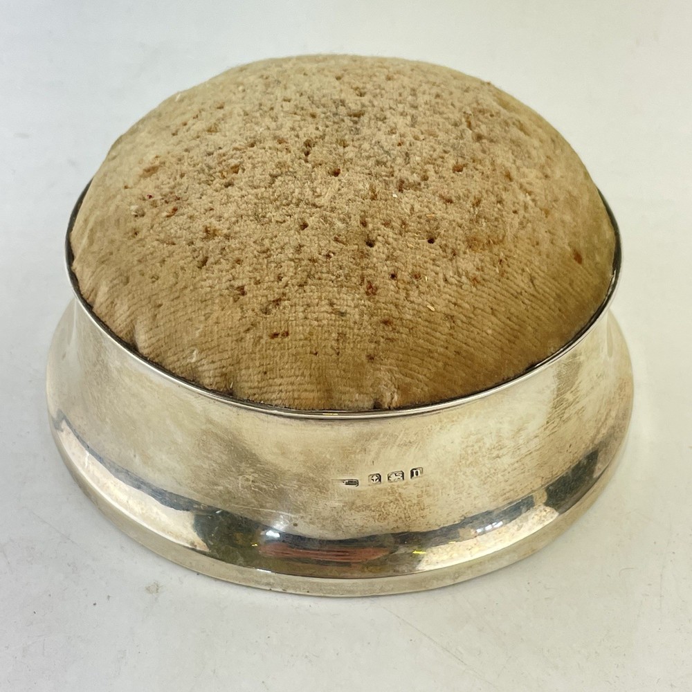 Antique Solid Silver Mounted Hat Pin Stand / Cushion 1912 Birmingham 12cm