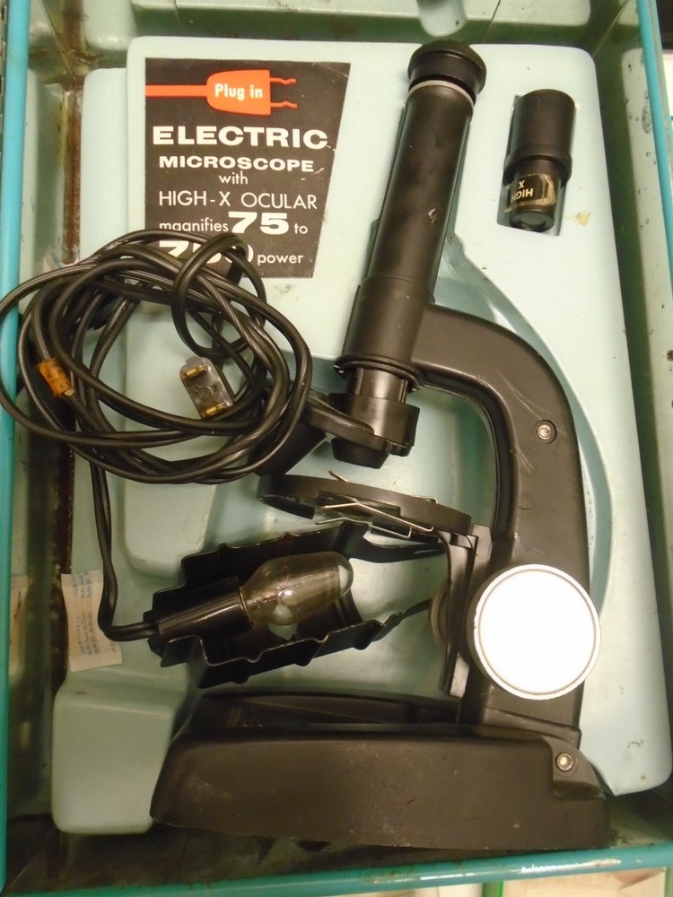 1960 Porter Microcraft Electric Microscope Lab+Prepared slides,blank slides