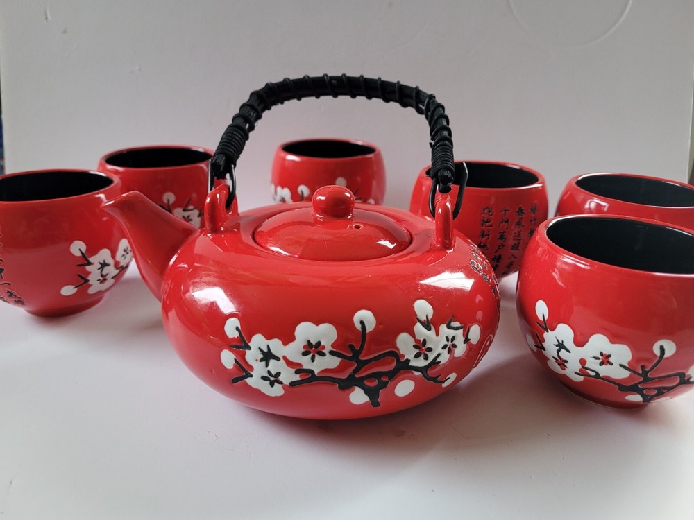 Asian tea set red and black