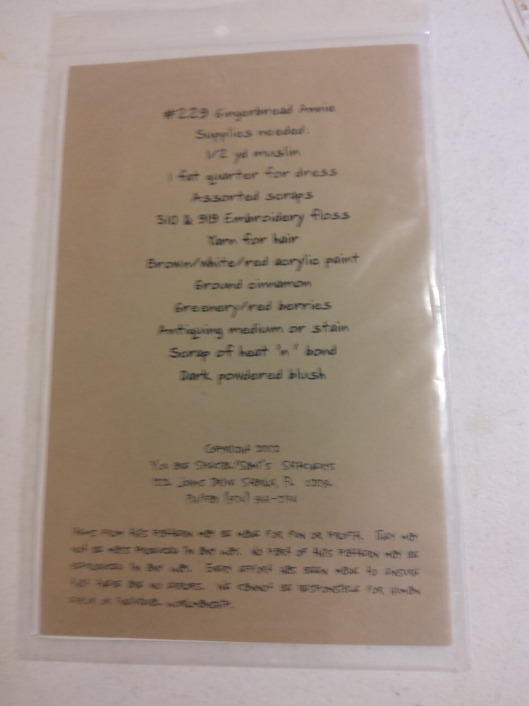 Primitive Doll Pattern #229 Gingerbread Annie You Are Special Patterns