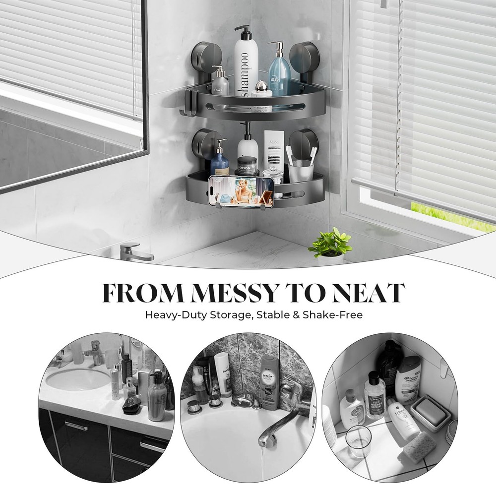 Bathroom Shower Caddy, Suction Cup Corner Shelf,2 Packs Rustproof Wall Mounte...