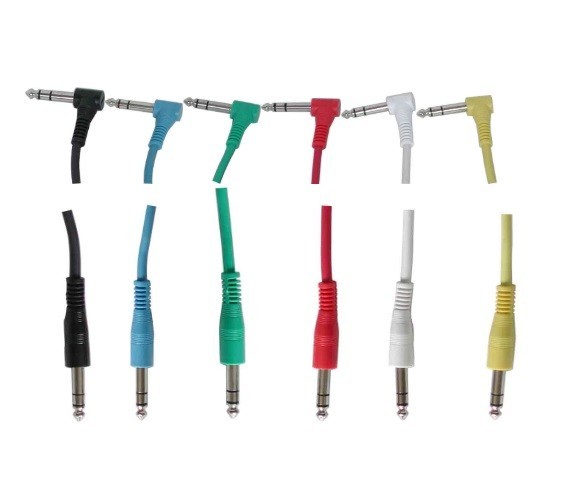 6-Pack Multi Colored 1/4" 90° Elbow TRS 1-4 Ft Patch Cables for Guitar Pedals NW