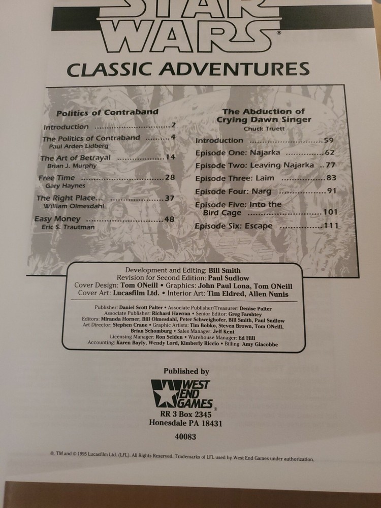 Star Wars Classic Adventures West End Games Never Used