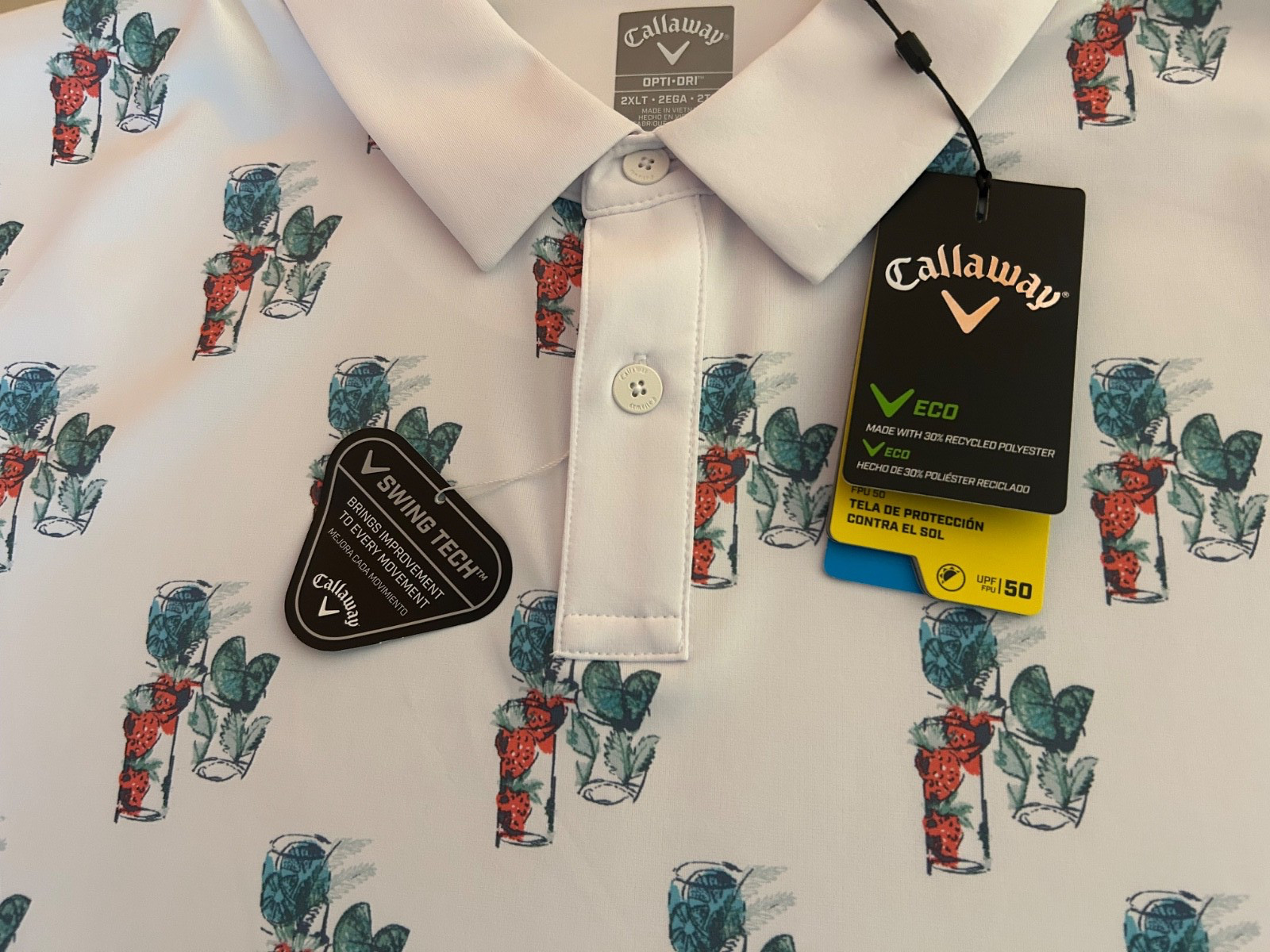 Callaway Stretch Golf Polo Shirt Bright White 2XLT Tall New